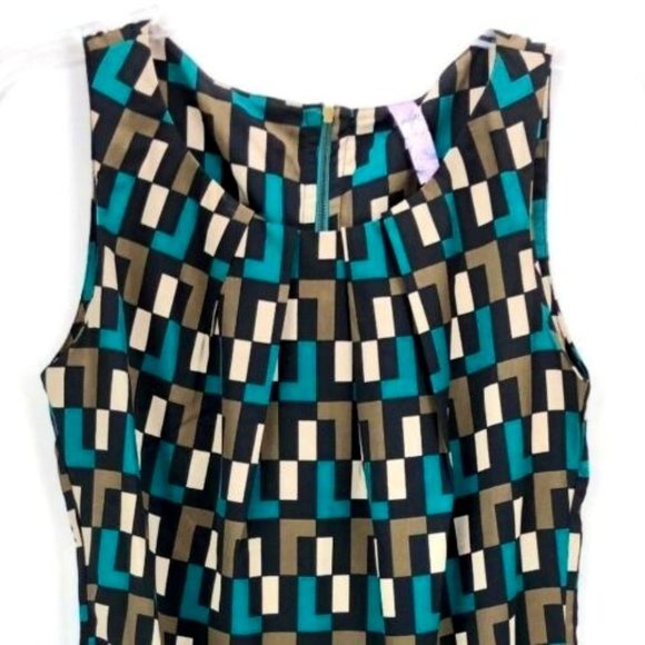 Alya Dresses & Skirts - Patterned Shift Dress | Flattering | Geometric Mod Zip Back Zipper | Sleeveless